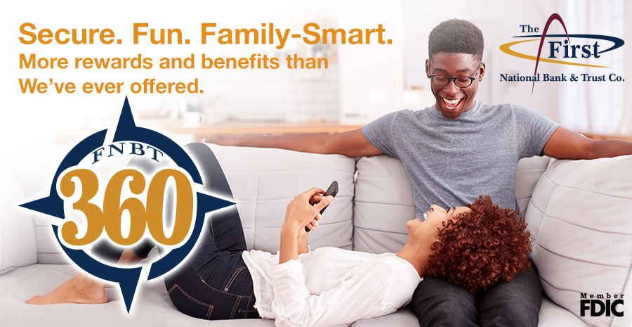 couple on couch with checking 360 account info