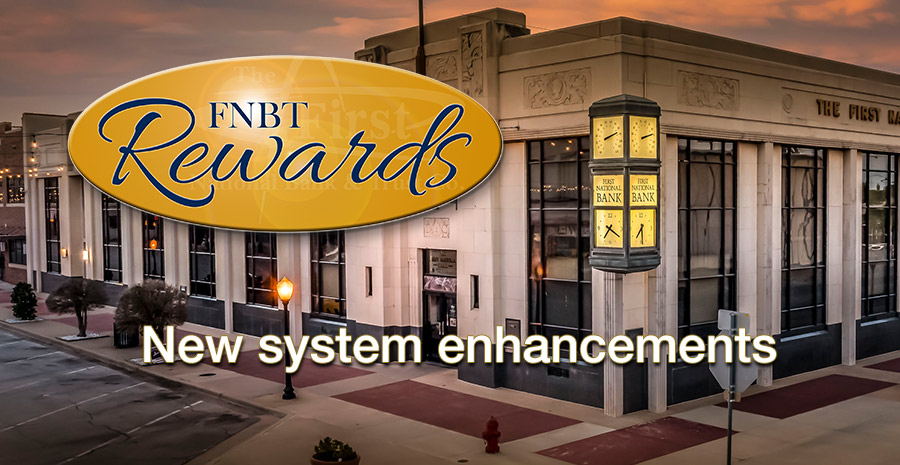 FNBT Rewards logo and image of bank